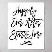 Chic Hand Lettered Wedding Sign. Gelukkig ooit na Poster (Voorkant)