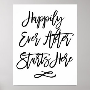 Chic Hand Lettered Wedding Sign. Gelukkig ooit na Poster