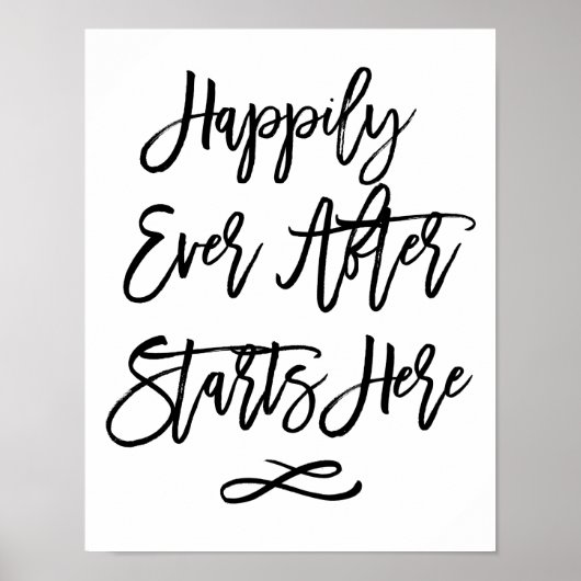 Chic Hand Lettered Wedding Sign. Gelukkig ooit na Poster (Voorkant)