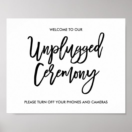 Chic Hand Lettered Wedding Unplugged Ceremony Sign Poster (Voorkant)