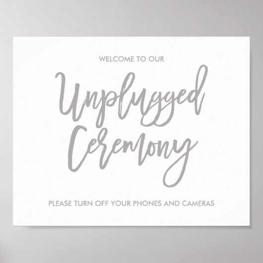 Chic Hand Lettered Wedding Unplugged Ceremony Sign Poster (Voorkant)