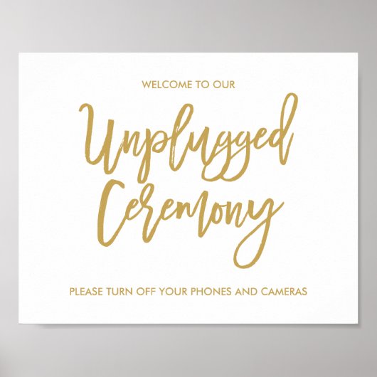Chic Hand Lettered Wedding Unplugged Ceremony Sign Poster (Voorkant)