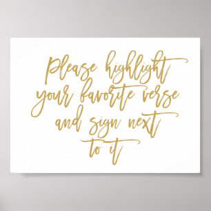 Chic Hand Lettered Wedding Verse Guest Book Sign Poster