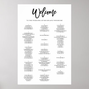 Chic Hand Lettered Welkome Alfabetische Zitplaats Poster