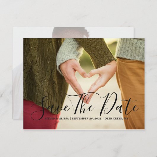 Chic Hand Lettert Manuscript sparen de Datum Uitnodiging Briefkaart (Voorkant / Achterkant)