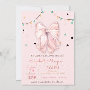 Chic Hand Tekening Roze Boog Sterren Baby shower Kaart