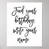 Chic Handbrief Zoek je geboortedag-gastteken Poster (Voorkant)