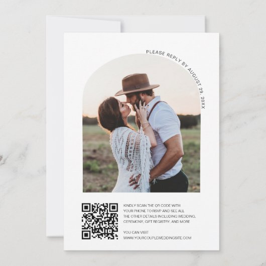 Chic handgeschreven QR Code Arch Lijst Foto bruilo Kaart (Achterkant)