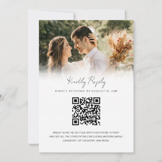 Chic handgeschreven QR-code voor script bruiloft Kaart (Achterkant)