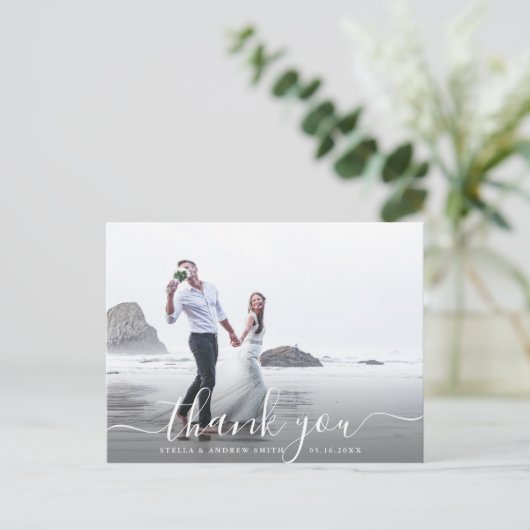 Chic handgeschreven script Dank u foto Briefkaart (Staand voorkant)