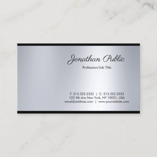 Chic handgeschreven script zilveren look schoon gl visitekaartje (Voorkant)