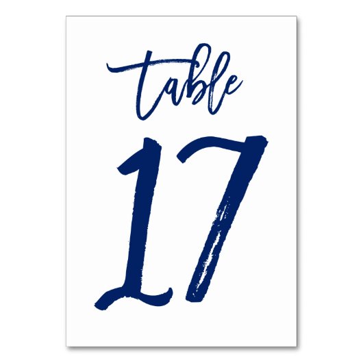 Chic handgeschreven tafelnummer Navy | Tafel 17 (Achterkant)