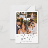 chic handschrift 4 foto ' s bruiloft bedankt notitiekaartje (Voorkant)