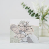 chic handschrift stel foto bruiloft uitnodiging (Staand voorkant)