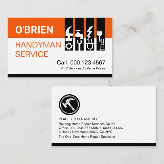Chic Handyman Tools Tab Visitekaartje (Voorkant / Achterkant)