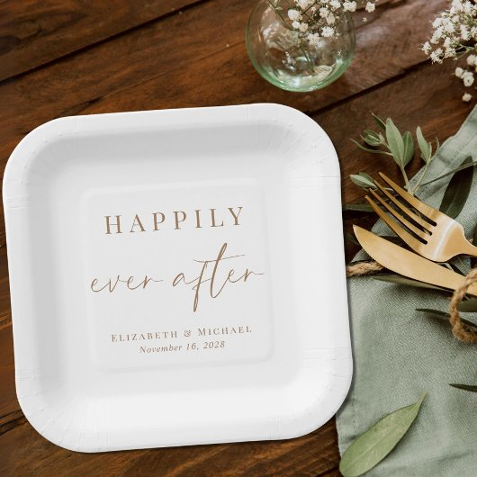 Chic Happily Ever After Gouden Script Bruiloft Papieren Bordje