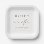 Chic Happily Ever After Gouden Script Bruiloft Papieren Bordje (Voorkant)