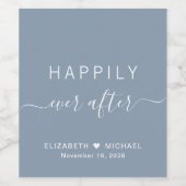 Chic Happily Ever After Stofblauw Bruiloft Wijn Etiket (Enkel label)