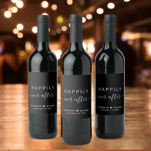 Chic Happily Ever After Zwarte Bruiloft Wijn Etiket