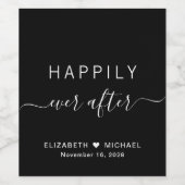 Chic Happily Ever After Zwarte Bruiloft Wijn Etiket (Enkel label)