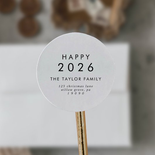 Chic Happy 2025 Nieuwjaar retour adres envelop Ronde Sticker