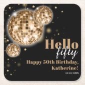Chic Happy 50th Verjaardag Zwart en Goud Kartonnen Onderzetters (Voorkant)