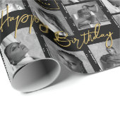 Chic Happy Birthday Fotofilm Strip Zwart Goud Cadeaupapier (Rol Hoek)