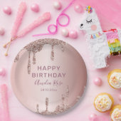 Chic Happy Birthday Roos Gold Glitter Papieren Bordje (Feest)