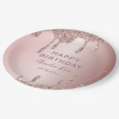 Chic Happy Birthday Roos Gold Glitter Papieren Bordje (Gekanteld)