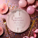Chic Happy Birthday Roos Gold Glitter Papieren Bordje<br><div class="desc">Laat uw verjaardagsfeest schitteren met dit elegante en glamoureuze feest bord, met een luxe rozen gouden metalen oppervlak versierd met oogverblindende rozen gouden glitter druppels. Ideaal voor een verjaardagsfeestje met een snoep thema, het glinsterende design creëer een leuke sfeer met een chique en moderne esthetiek. om bij uw stijl te...</div>