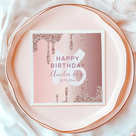 Chic Happy Birthday Roos Gold Glitter Servet