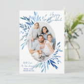 Chic Happy Chanoeka Blauwe Botanische Familie Foto Feestdagenkaart (Staand voorkant)