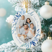 Chic Happy Chanoeka Familie Foto Blauw Keramisch Ornament