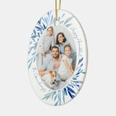 Chic Happy Chanoeka Familie Foto Blauw Keramisch Ornament (Links)