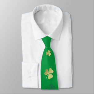 Chic Happy Good Luck Gold Shamrock St Patrick's Stropdas