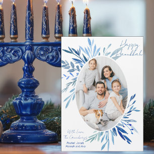 Chic Happy Hanukkah Familie Foto Blauwe Magneet Ka