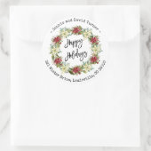 Chic Happy Holidays Script Poinsettia Monogram Ronde Sticker (Tas)