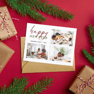 Chic Happy New Year Calligraphy Photo Holiday Briefkaart
