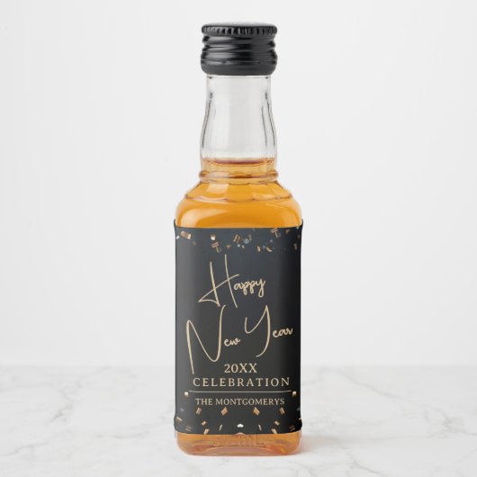 Chic Happy New Year Mini Likeurfles Etiket (Voorkant)