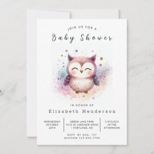 Chic Happy Owl Baby shower Kaart (Voorkant)