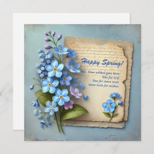 Chic Happy Spring met blauw vergeet me niet bloeme Feestdagenkaart (Voorkant / Achterkant)