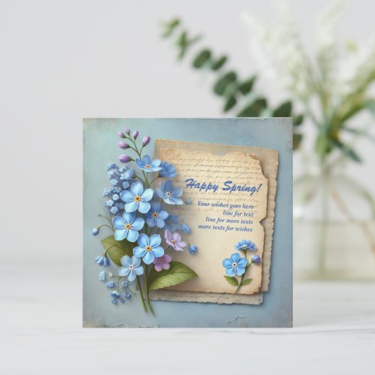 Chic Happy Spring met blauw vergeet me niet bloeme Feestdagenkaart (Staand voorkant)