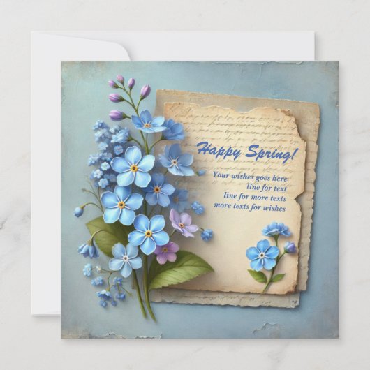 Chic Happy Spring met blauw vergeet me niet bloeme Feestdagenkaart (Voorkant)