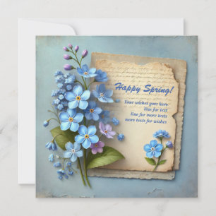 Chic Happy Spring met blauw vergeet me niet bloeme Feestdagenkaart