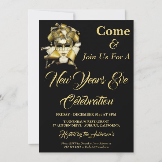 Chic Harlequin New Years Eve Uitnodiging (Voorkant)