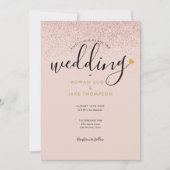 Chic Hart Roze Goud Glitter Foto Bruiloft Kaart (Voorkant)