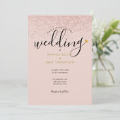 Chic Hart Roze Goud Glitter Foto Bruiloft Kaart (Staand voorkant)