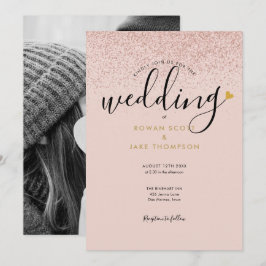 Chic Hart Roze Goud Glitter Foto Bruiloft Kaart