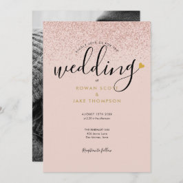 Chic Hart Roze Goud Glitters Foto Bruiloft Kaart