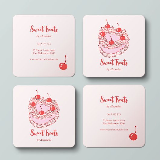 Chic  Heart Cake Bakery Chef Vierkante Visitekaartje